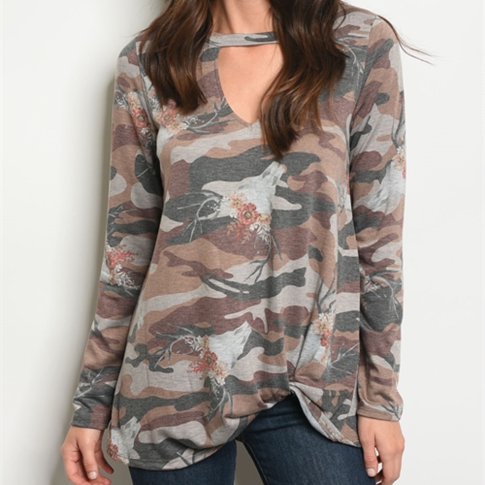 GRAY WINE MILITARY TOP